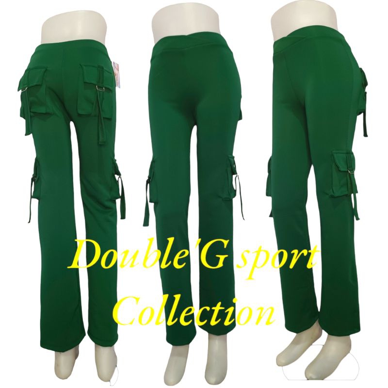 double'G collection/celana senam cargo warna hijau botol
