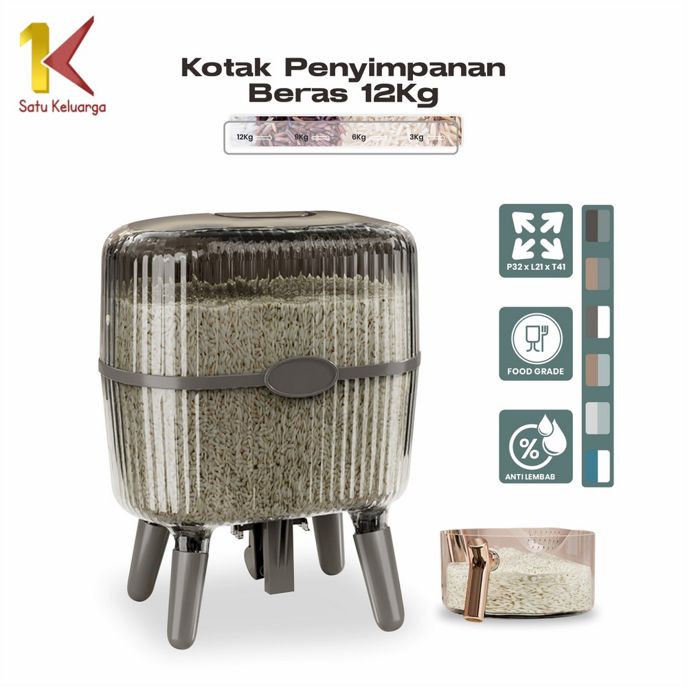 Satu Keluarga Dispenser Beras 12KG C841 Rice Box Storage Kotak Penyimpanan Makanan Kacang Tepung / T