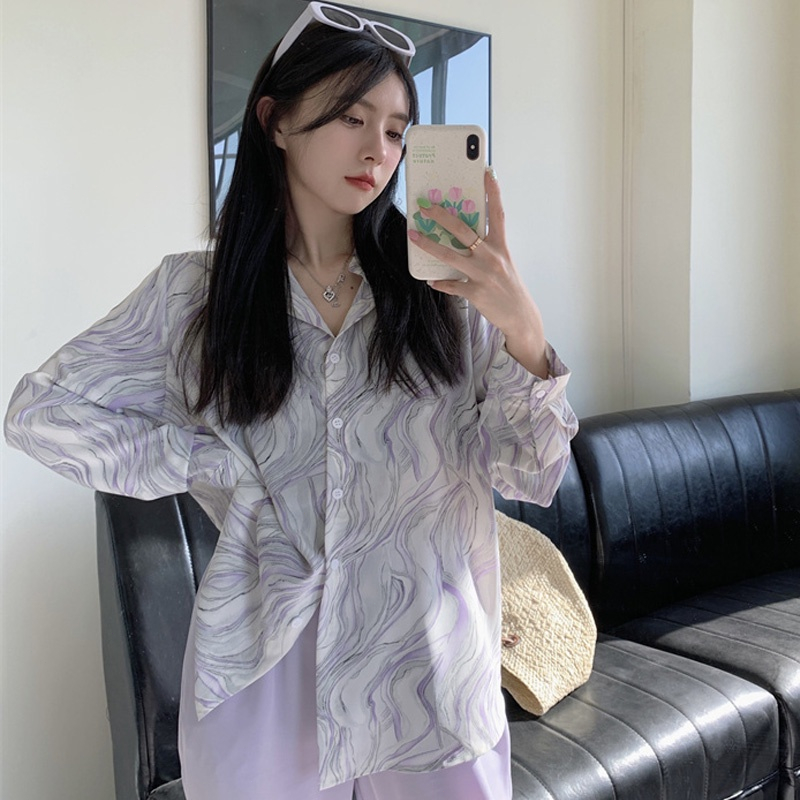 MOOGU ♡ Kemeja korea blouse bermotif vintage shirt atasan wanita