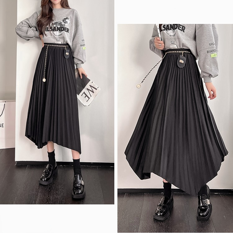 MOOGU ♡ Rok panjang tidak teratur wanita korea mixi skirt （Sabuk gratis）