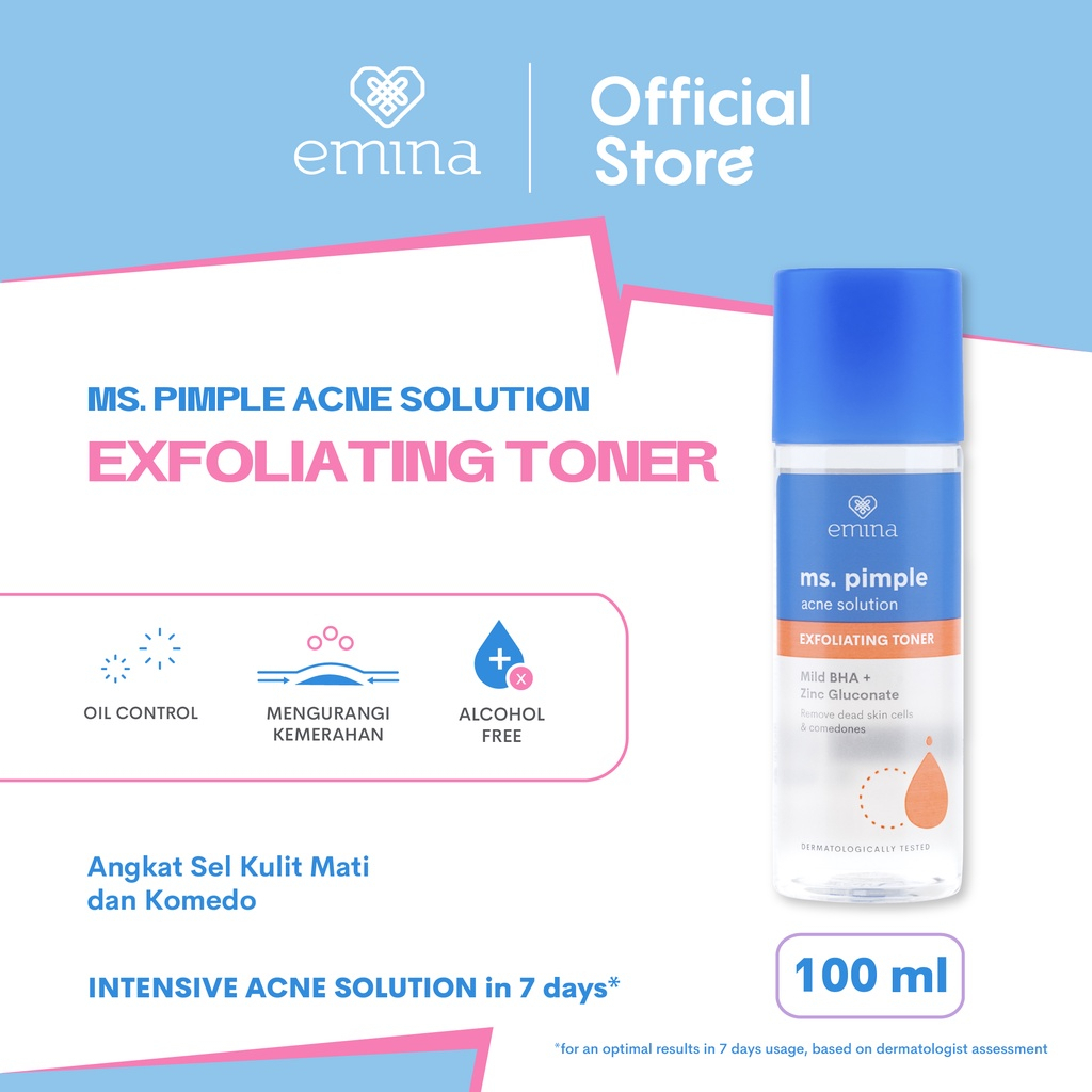 ✨ AKU MURAH ✨ Emina Ms. Pimple Acne Solution Exfoliating Toner 100 ML | Toner Komedo, Atasi Jerawat [BPOM]