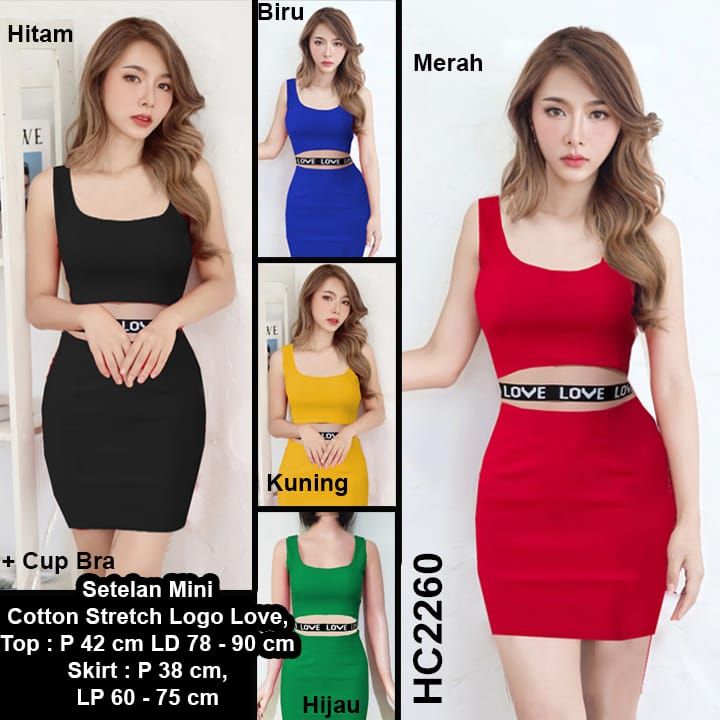 HC2260 Setelan Mini Cotton Logo Love Stretch / Gaun Pesta Pendek / Mini Dress Seksi / Sexy Minidress Katun / Setelan Mini Dress