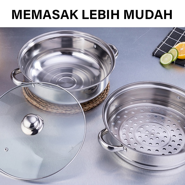 GM Bear Steamer Stainless Steel Panci Kukus 2 Tingkat 1036 / 1036