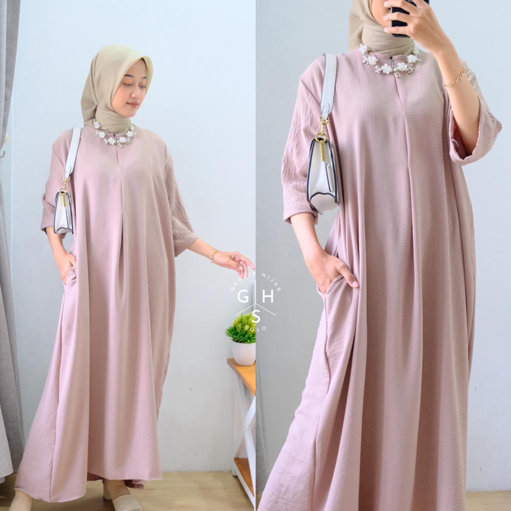 LUCY GAMIS MIDI DRESS POLOS OVERSIZE ATASAN WANITA BUSUI CRINCLE AIRFLOW PREMIUM (KJI)