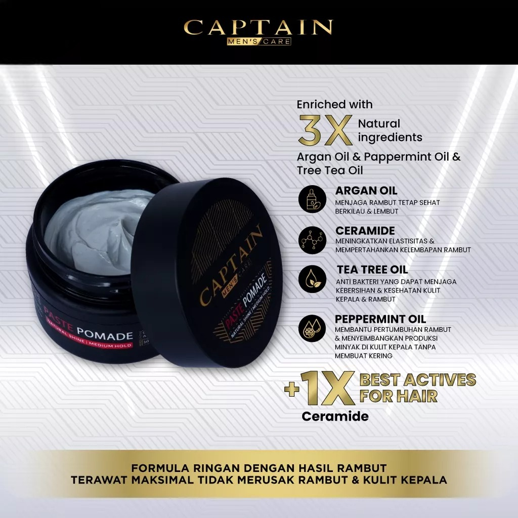 CAPTAIN Paste Pomade - Minyak Wax Styling Penambah Volume Peringan Tekstur Rambut Pomade