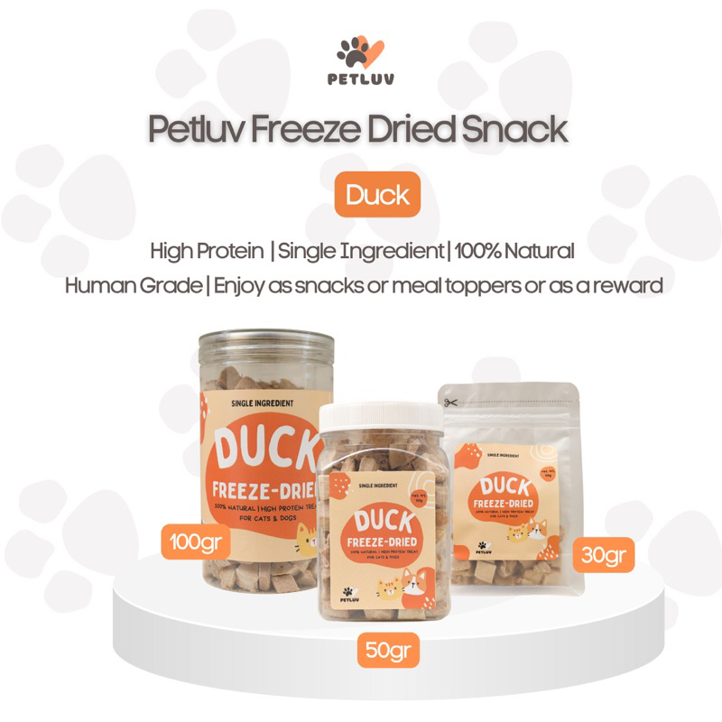 Petluv Duck Freeze Dried Snack / Bebek Treat Untuk Anjing Kucing