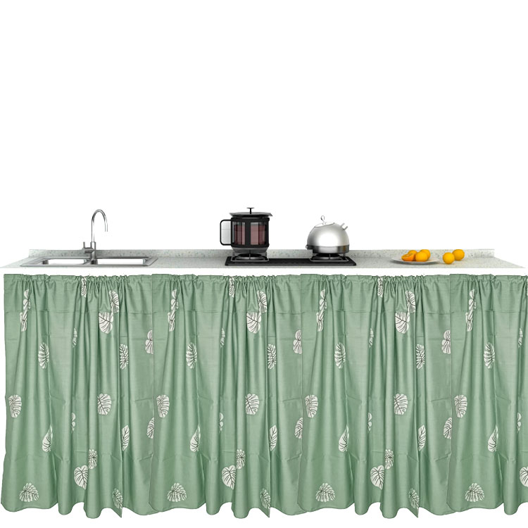 Gorden Kolong Dapur Motif Monsteraleaf Warna Hijau Sage