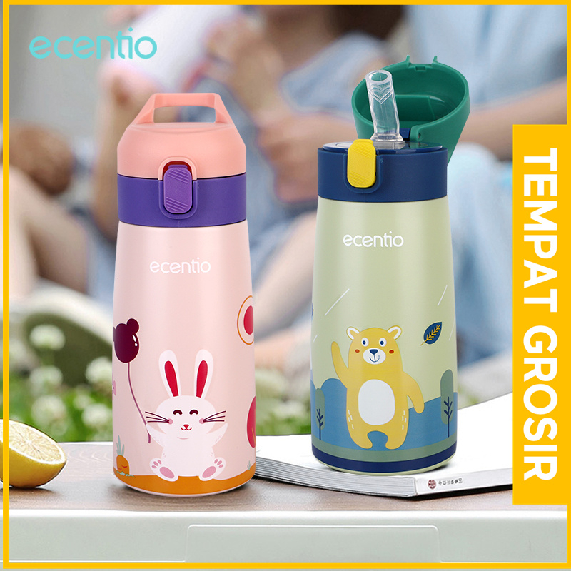 ecentio termos air panas mini anti tumpah 400ml stainless steel tas termos minum 304/tumbler minum termos sedotan kids/termos mini