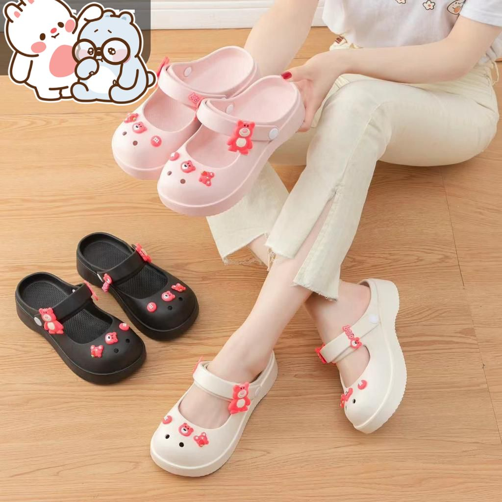 Sandal Wanita BAIM CROSS LOTSO Jelly Import / Sandal Selop Karet Tebal Korea Styles