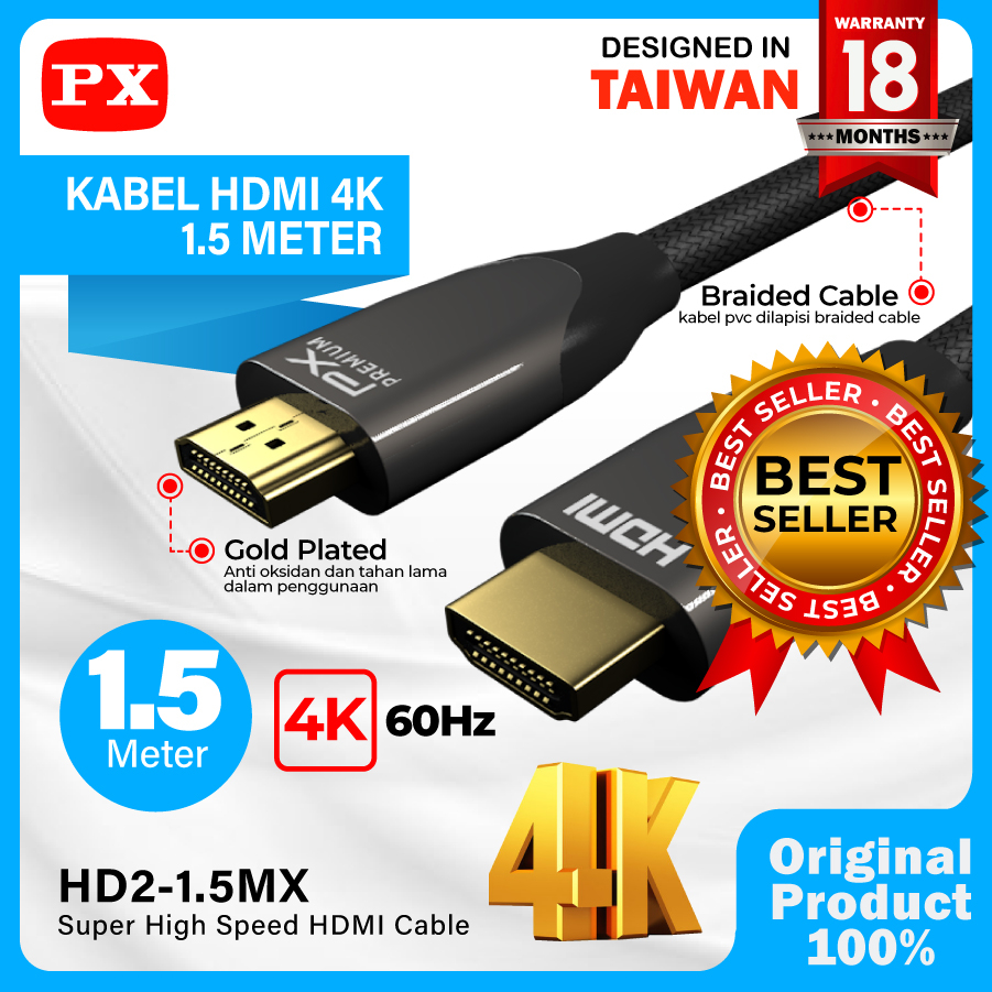 Kabel HDMI Ultra HD 4K High Speed HDR Nylon Braided 1.5M PX HD2-1.5MX