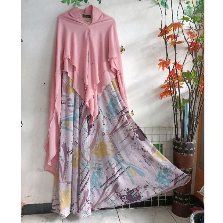 BerMus - Gamis Syari set Khimar Ceruti printing premium by NK Muslimah