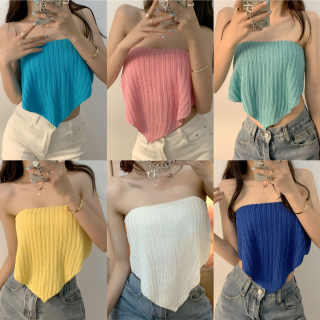 GO!BJ1132 Tanktop Mini Slayer Vest Kemben Pantai Colorful Rajut Sexy Korea Model V Pakaian Wanita