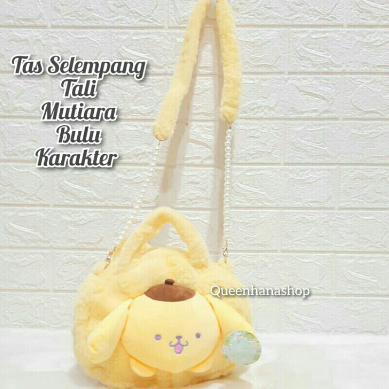 New Tas Selempang Boneka Tali Bulu Mutiara Karakter Tas Cewek