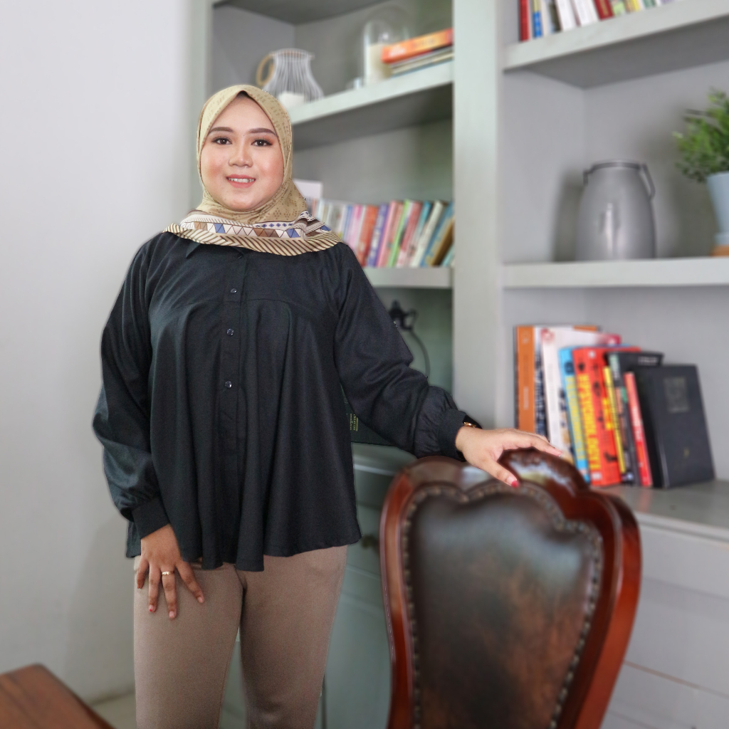 Ezpata Kemeja Vivilane Wanita Kerja Kuliah Jumbo LD 120cm XXXL Bahan Madinah Katun Lengan Kancing Termurah Kualitas Premium