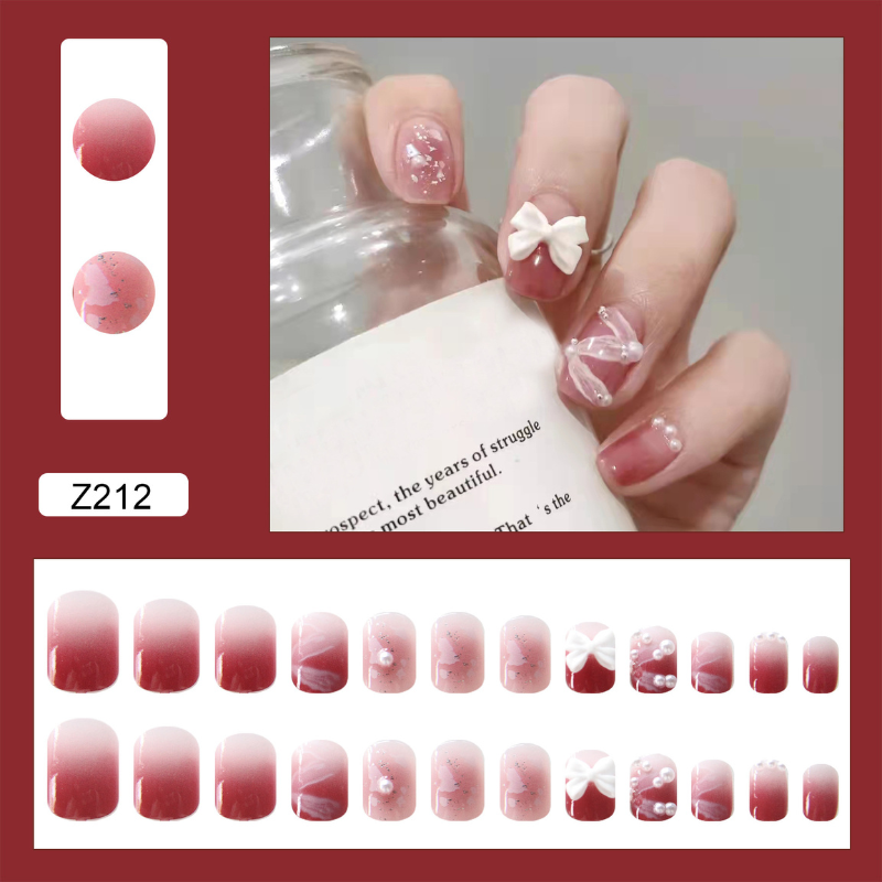 【 COD 】24PCS Kuku Palsu Dan Lem/Fake Nail Long Art 3D Kuku Palsu tahan air