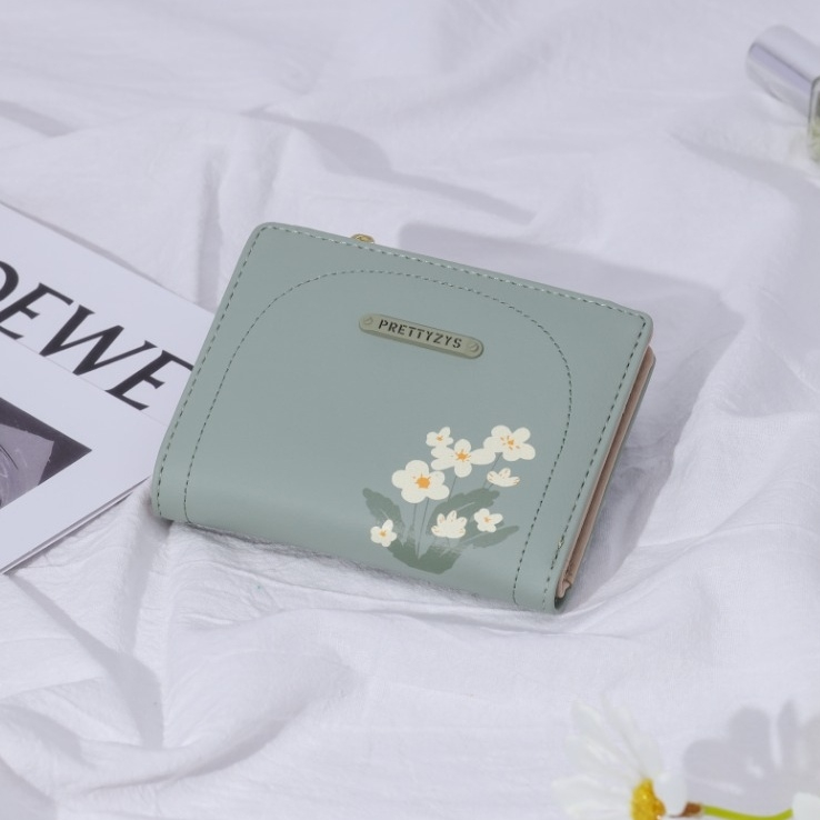 DOMPET LIPAT WANITA KEKINIAN ORIGINAL PRETTYZYS DIANTHE WA705G3 MOTIF BUNGA KULIT HIJAU IMPORT MINI KOIN KARTU KECIL RESLETING LUCU CEWEK PREMIUM BATAM MURAH REMAJA BRANDED FASHION