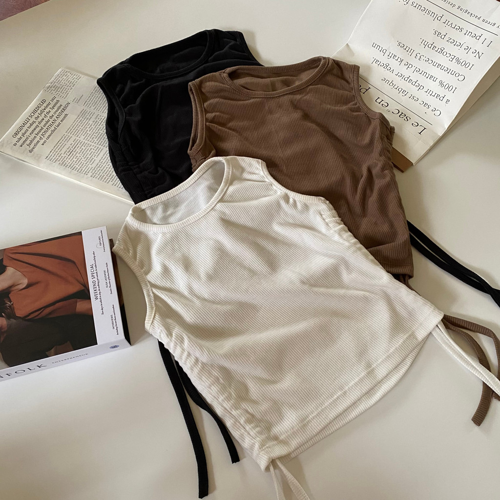 B024 Crop Tanktop Tali Serut Rib Stretch