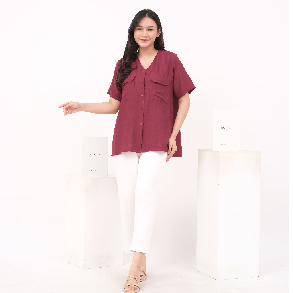 Blouse Kancing Wanita Korean Style Atasan Kemeja Oversize