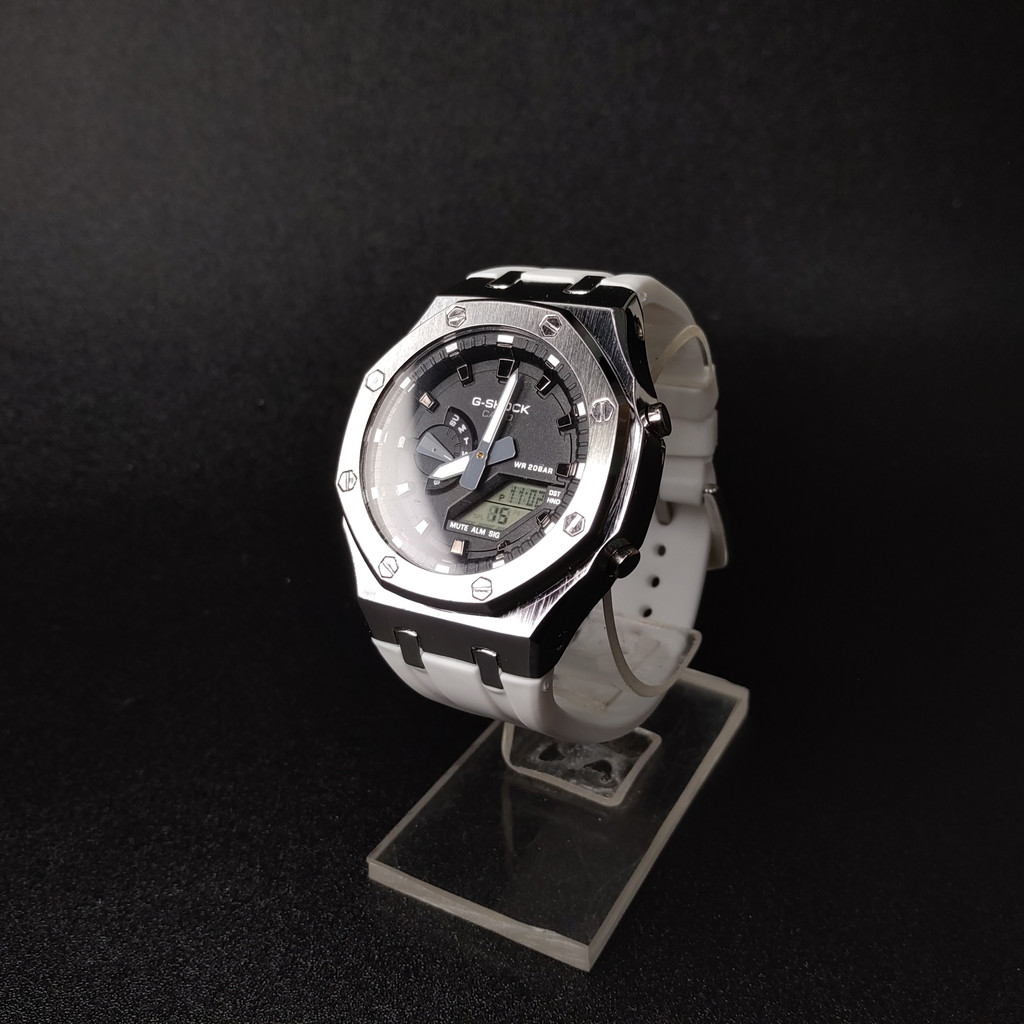 Jam Tangan Pria Wanita Casio G-Shock GM-2100 Series Custom Gen 1 Silver White