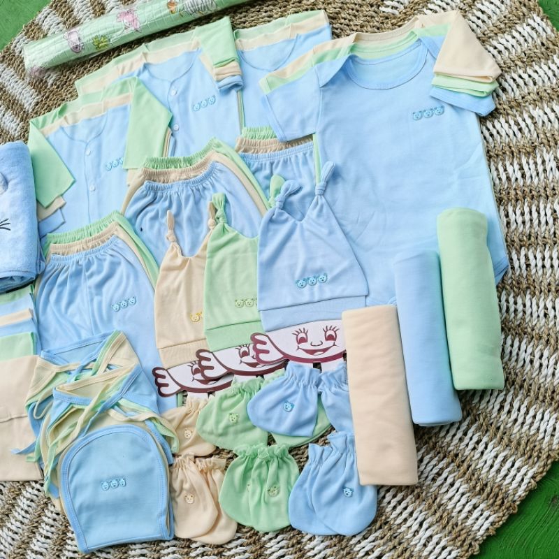 53 PCS Perlengkapan Bayi Baru Lahir /Paket Brojol Baby Newborn komplit Baju Bayi Seri Warna Soft talitababywear