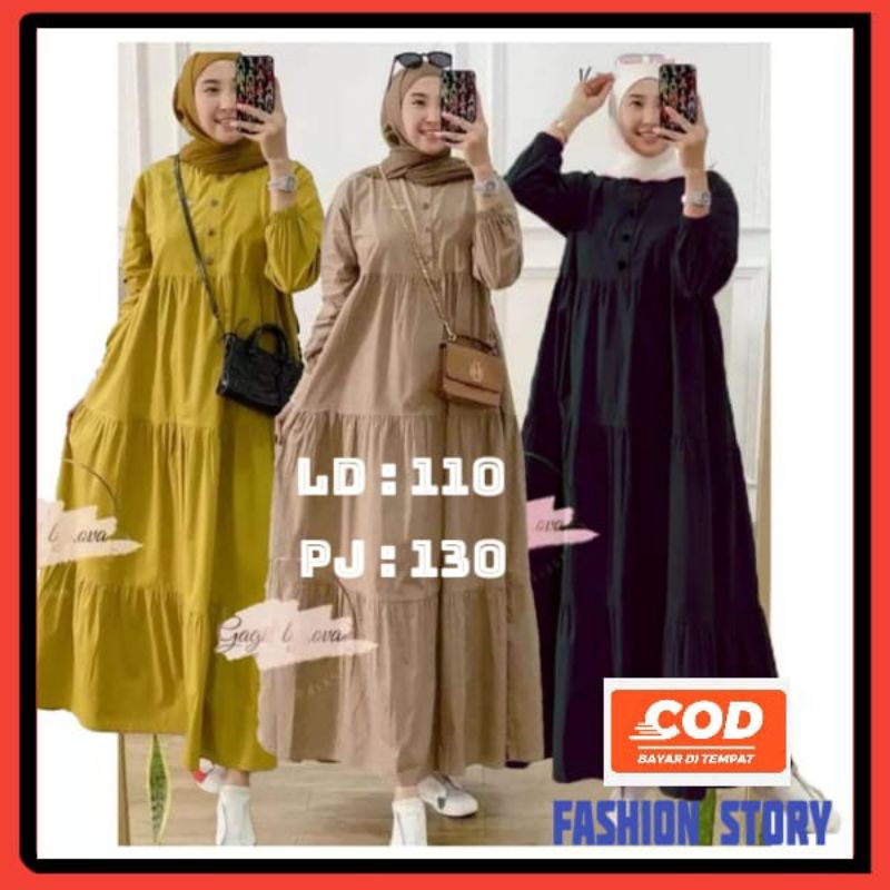 Midi Dress Wanita Jumbo Katun Rayon Premium hitam panjang polos/Midi Dress Putih Rayon