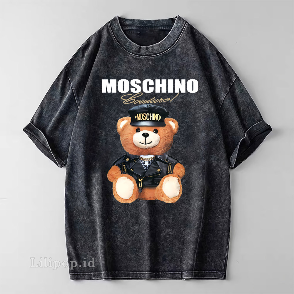 Kaos Baju Wash Tshirt MOSCHINO BEAR Wanita Pria Stone wash Baju Distro Basic Lengan Pendek unisex