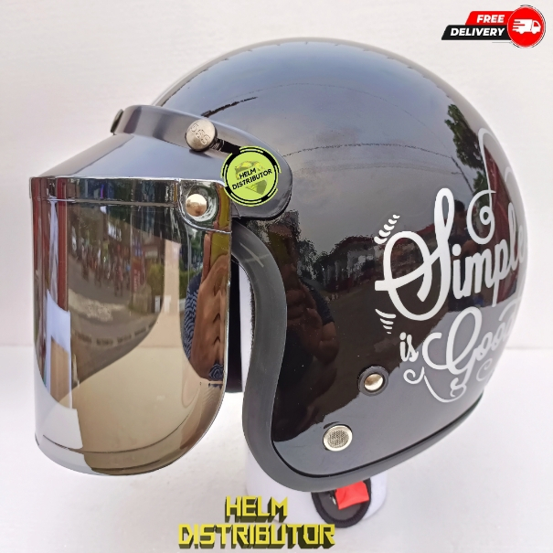 HELM BOGO HELM BOGO RETRO MOTIF SIMPLE GOOD EVERYBODY KACA DATAR UNTUK PRIA DAN WANITA DEWASA COD