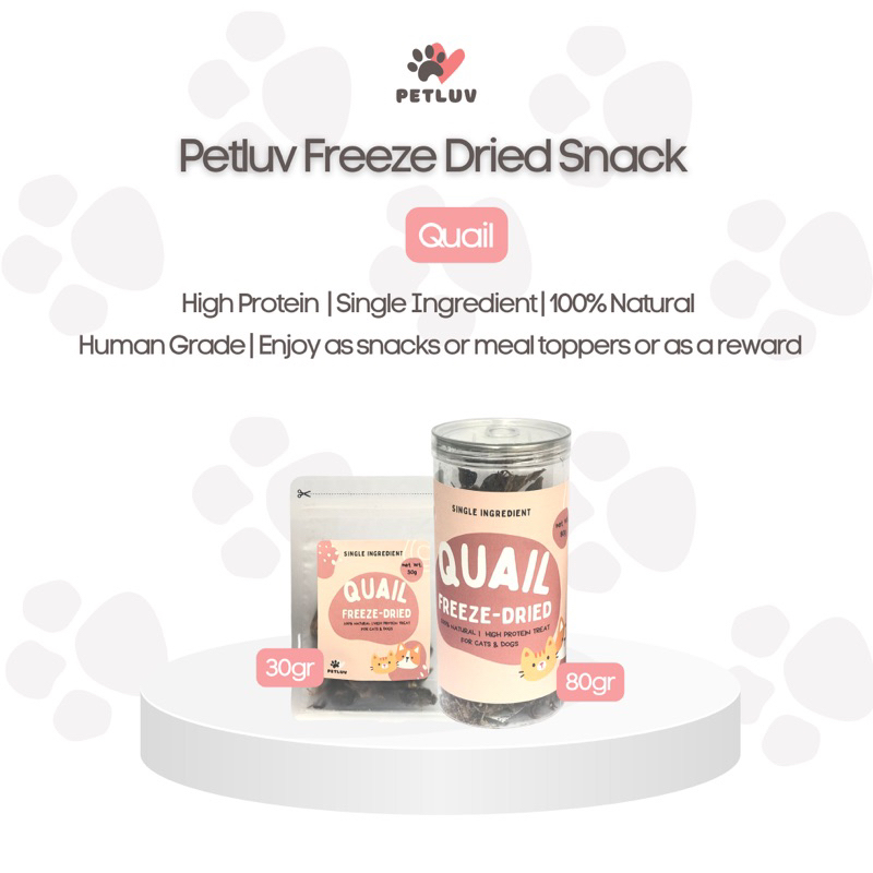 Petluv Quail Freeze Dried Snack /Quail Treat untuk Anjing Kucing Makanan Rawfood