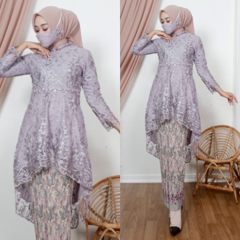 (Realpict)Set Tunik Wanita Brukat Kebaya Modern Tunik Lesty Kejora By Santiank Kebaya