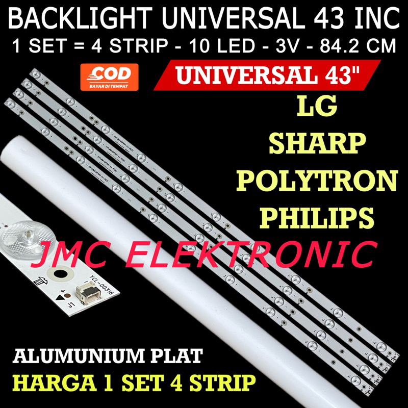 BACKLIGHT TV UNIVERSAL LG SHARP POLYTRON PHILIPS PANASONIC AQUA 43 INCH 10K 3V LAMPU LED BL TV ALTERNATIF MODIFIKASI 43IN 10 MATA KANCING 3V 84.2CM