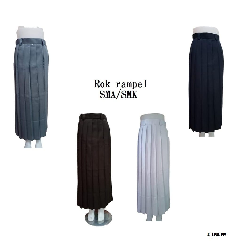Rok Sekolah SMA/SMK rempel panjang Rok Seragam SMA/SMK lipit Rok Abu-abu,Hitam, Cokelat, Putih Rempe