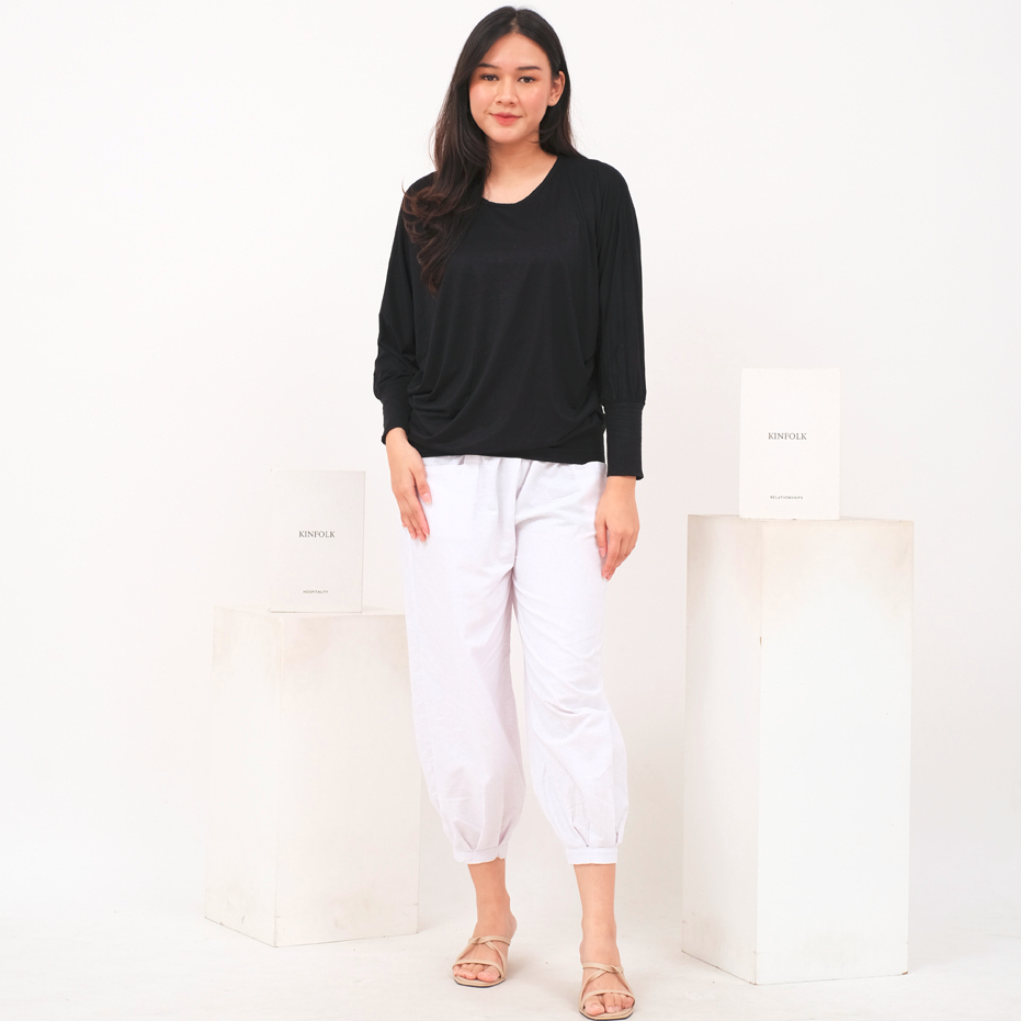 Basic Oversize Kaos Polos Wanita Batwing Spandex Rayon Panjang