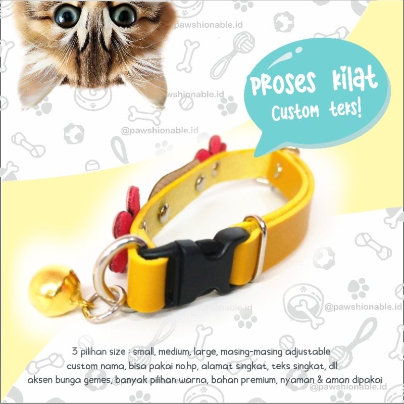 K48 - Kalung Kucing Anjing Custom Nama Kulit Sintetis 2 Bunga