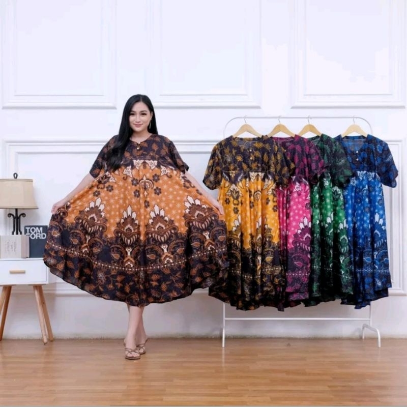 (COD) MEDAN E19 DASTER PAYUNG BUNGA - DASTER RAYON JUMBO KANCING DEPAN - DASTER BUSUI BUMIL