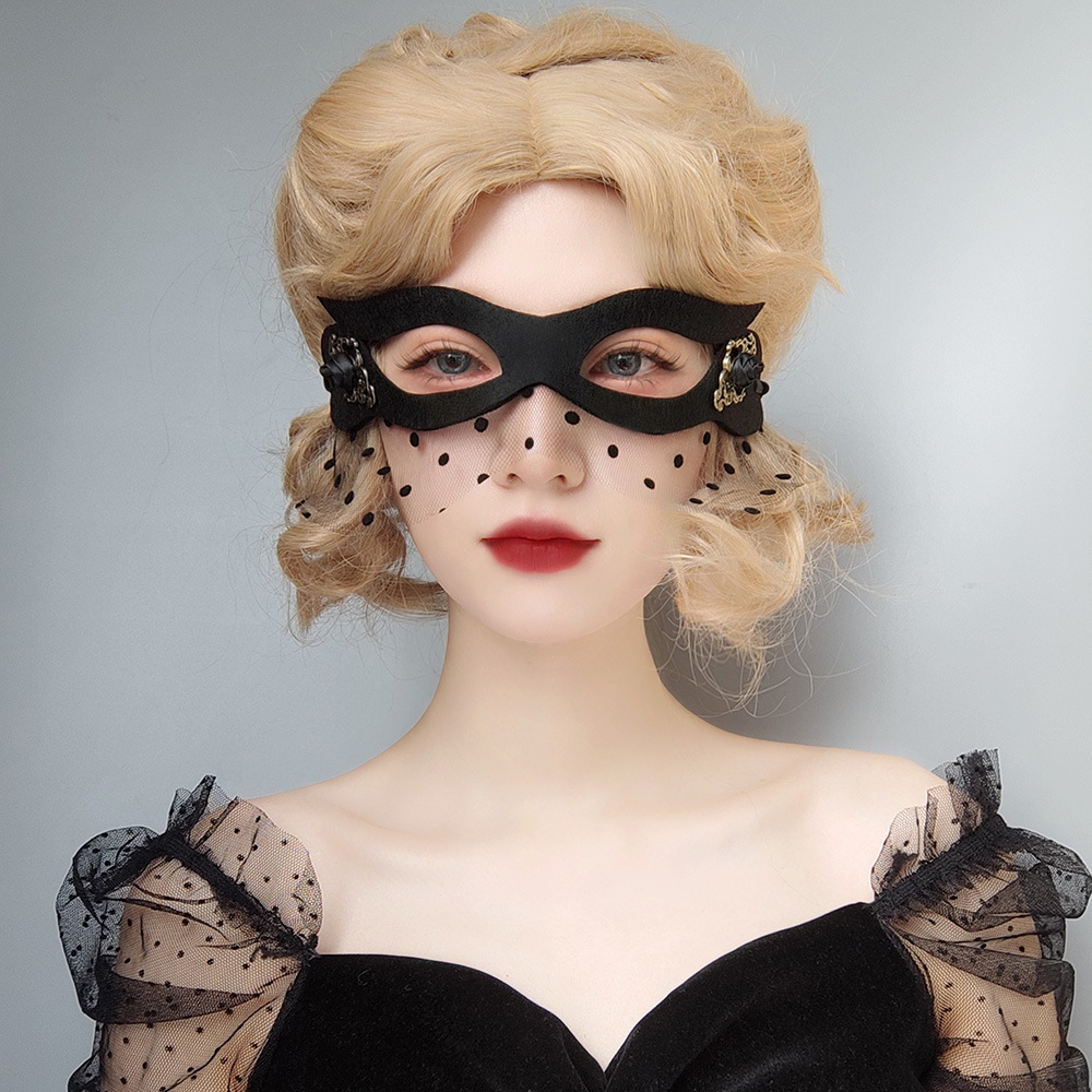 [ GOTH] Cosplay Polka Dot Lace Eye Mask / Masker Mata Polka Dot Renda Cosplay 8035