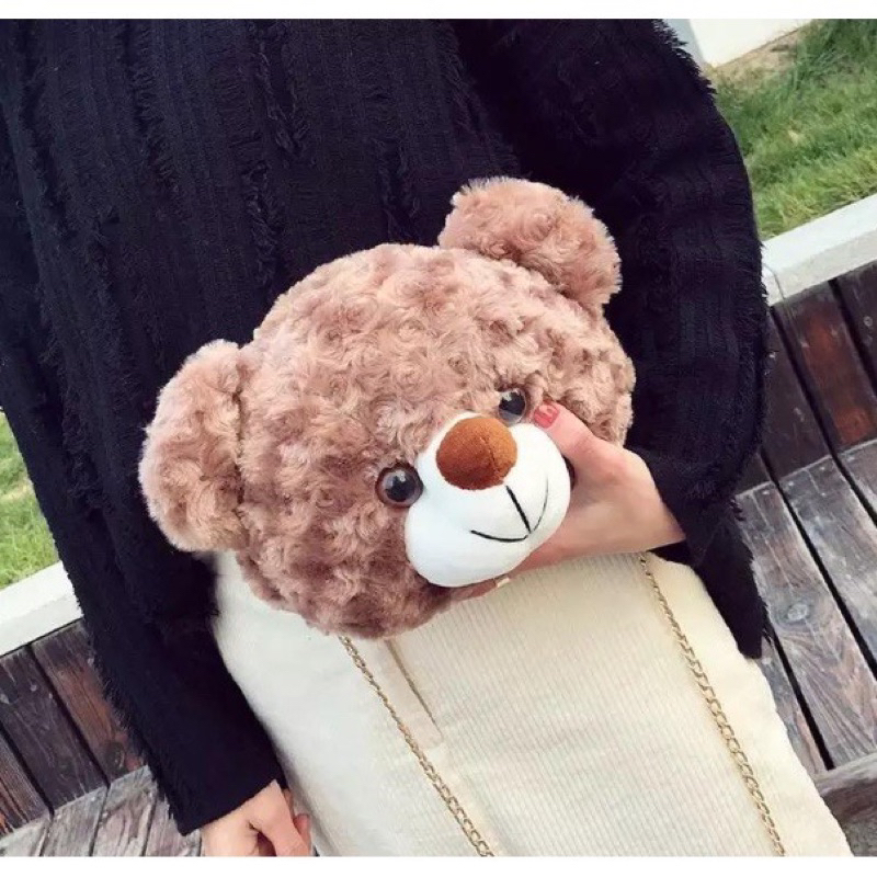 Tas Selempang &amp; Bahu Wanita Tas bulu selempang bahu boneka kepala beruang Sling Bag Bulu TEDDY BEAR Tas Boneka Kepala teddy bear ALA KOREA TAS SEKOLAH LUCU TAS PEREMPUAN