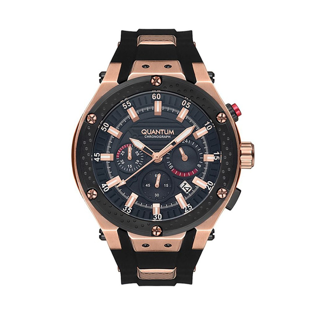 JAM TANGAN PRIA QUANTUM HNG693.851 BLACK ROSE GOLD RUBBER ORIGINAL