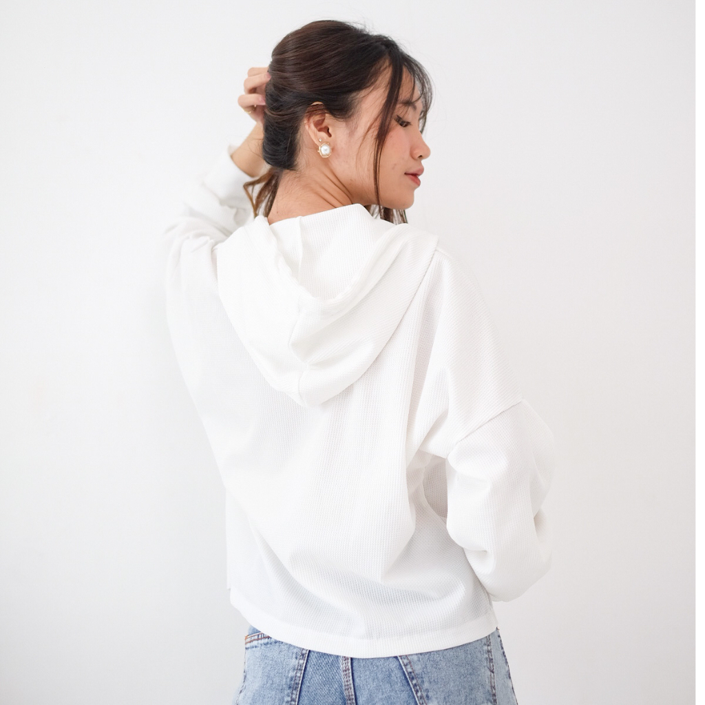 Limited Hoodie Knit Button Crop Atasan Wanita Top Hijab Busui Friendly