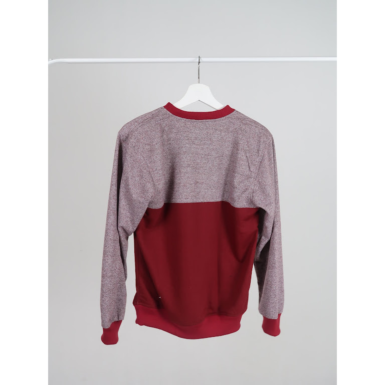 KUZATURA Sweater Crewneck Wanita Oversize Combination Color Merah Maroon Pink Model Korean Style Sweatshirt Oblong Terbaru Bahan Fleece Tebal Dan Lembut Kualitas Import Original 2023