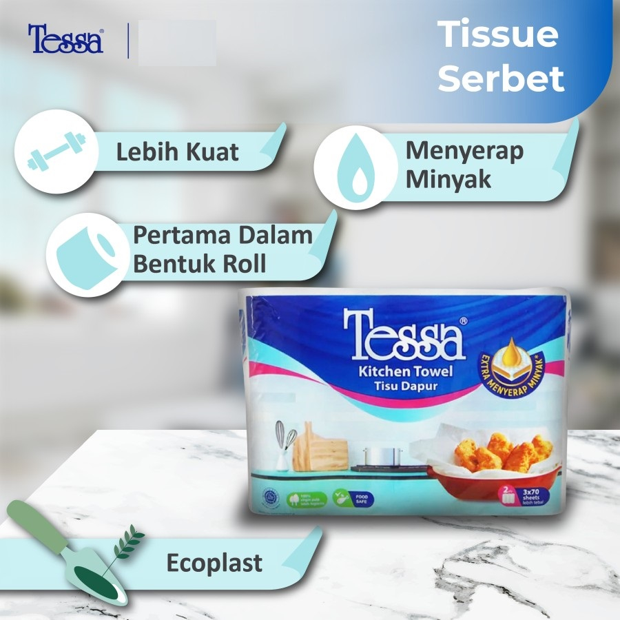 Tisu Dapur Tessa 70 sheets 2 ply isi 3 rol TTP01 sheet / Tissue Kitchen Towel Roll 70s 2ply bahan berkualitas