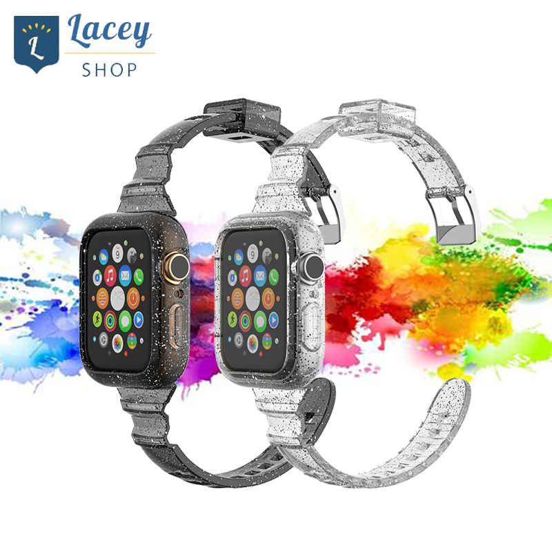 Strap Transparent iWatch Band  Series 7 6 SE 5 4 3 2 1 Tali Pengganti Apple Watch  Glitter Colorful