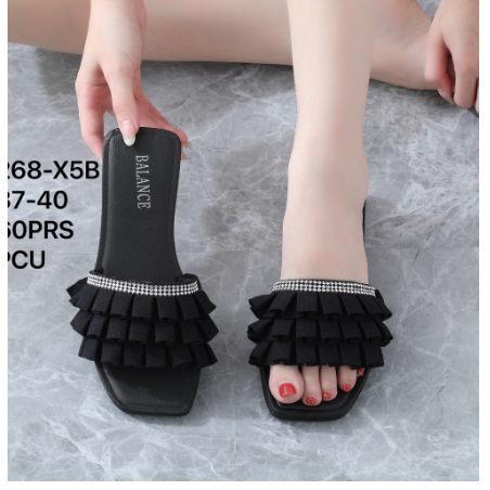 Sandal Balance 268-x5B trendy & simple renda permata Slop Jelly Karet Wanita sandal slop renda
