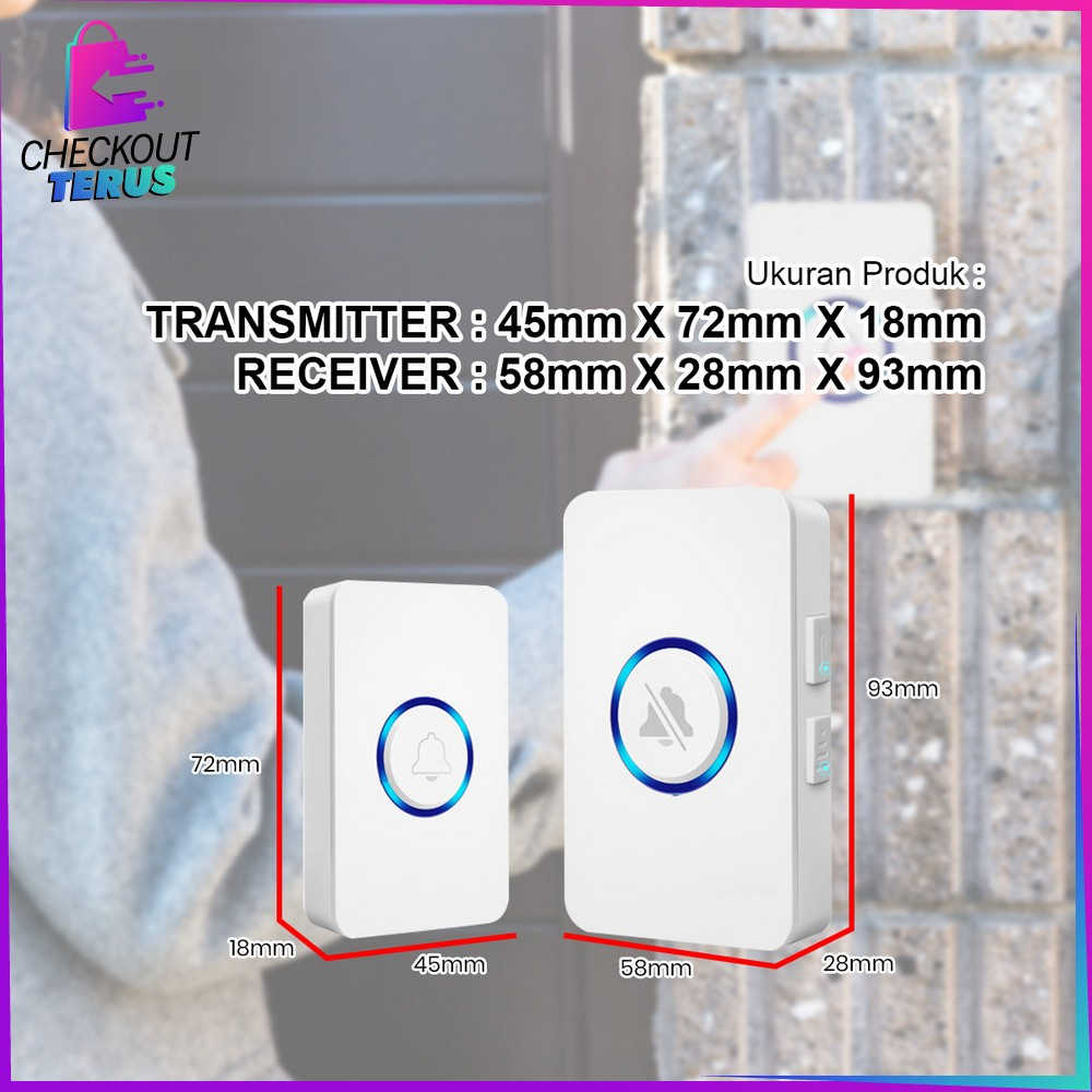 CT C847 Bel Rumah Wireless Tanpa Kabel Nirkabel Waterproof Remote 1 Transmitter 1 Receiver Door Bell Rumah Kantor