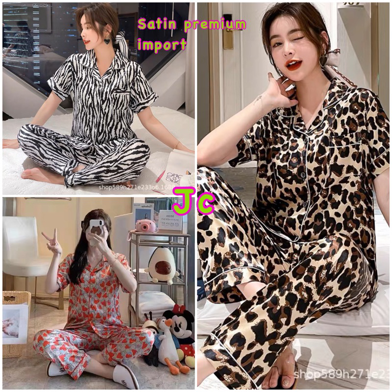 JC- Set Piyama Baju Tidur SATIN Import CP / Piyama wanita Satin import / Piyama wanita Sutra kekinian