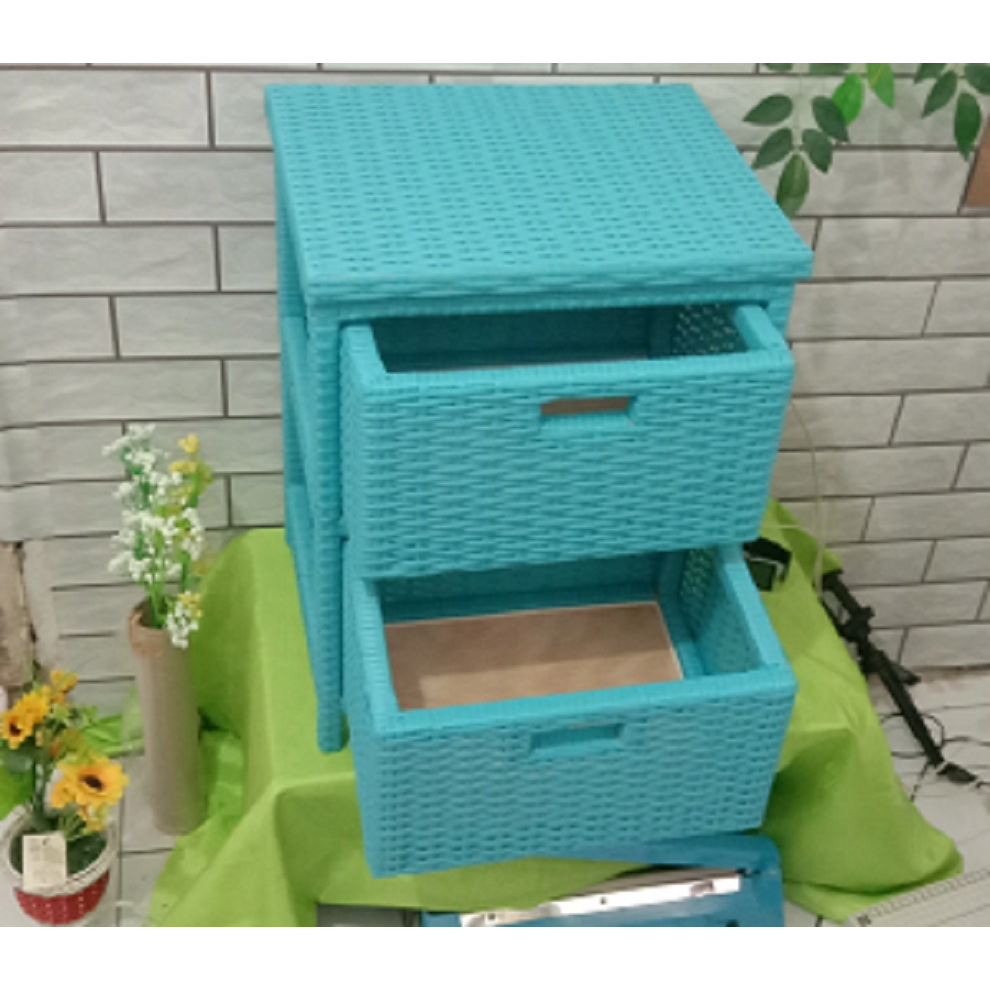 2 Susun Rak Lemari Laci Ukuran Besar Box Rotan Sintetis penyimpanan serbaguna kotak Basket rotan pla