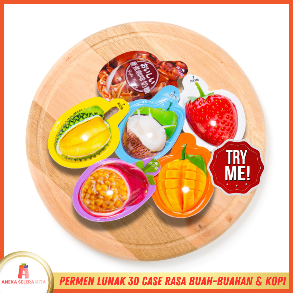 

Permen Lunak Rasa Durian/Stroberi/Mangga/Kelapa/Markisa dan Kopi - 3D Case (pcs)