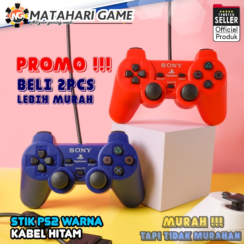 Promo 2Pcs Stick Stik PS2 Playstation 2 Sony Warna Biru / Getar