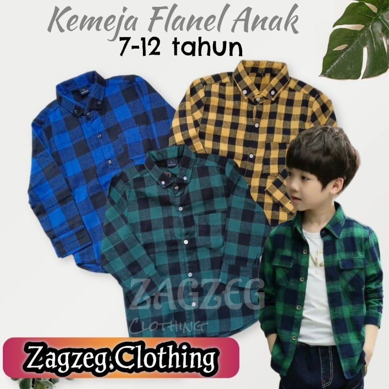 Zagzeg Clothing Kemeja Anak Lengan Panjang Flanel Flannel Kotak Kotak Laki Laki Cowok Usia Umur 7 8 9 10 11 12 tahun Bisa Couple