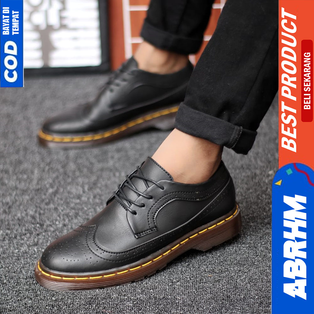 ABRHM Sepatu Formal Pantofel Docmart Low Boots Pria Casual Kulit Kerja Pria FUNAKI