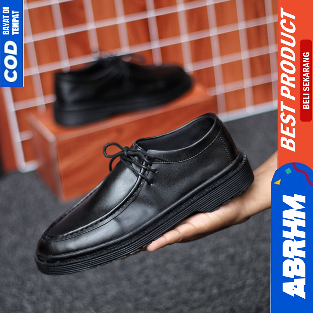 ABRHM Sepatu Casual Formal Pantofel Chuncky Kerja Pria Hitam